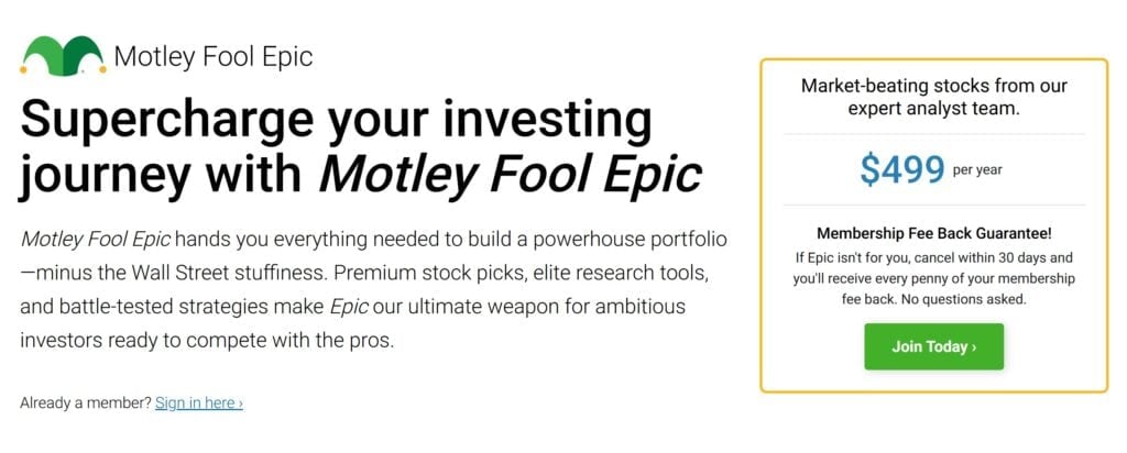 Motley Fool Epic - Pricing