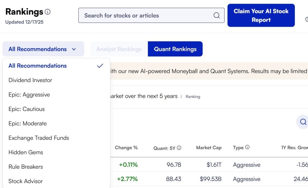 Epic vs Stock Advisor - Epic Rankings Lists