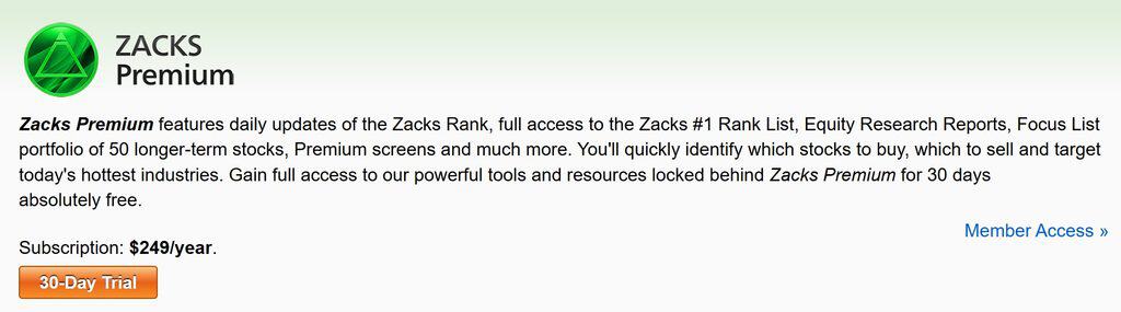 Zacks Premium - Pricing