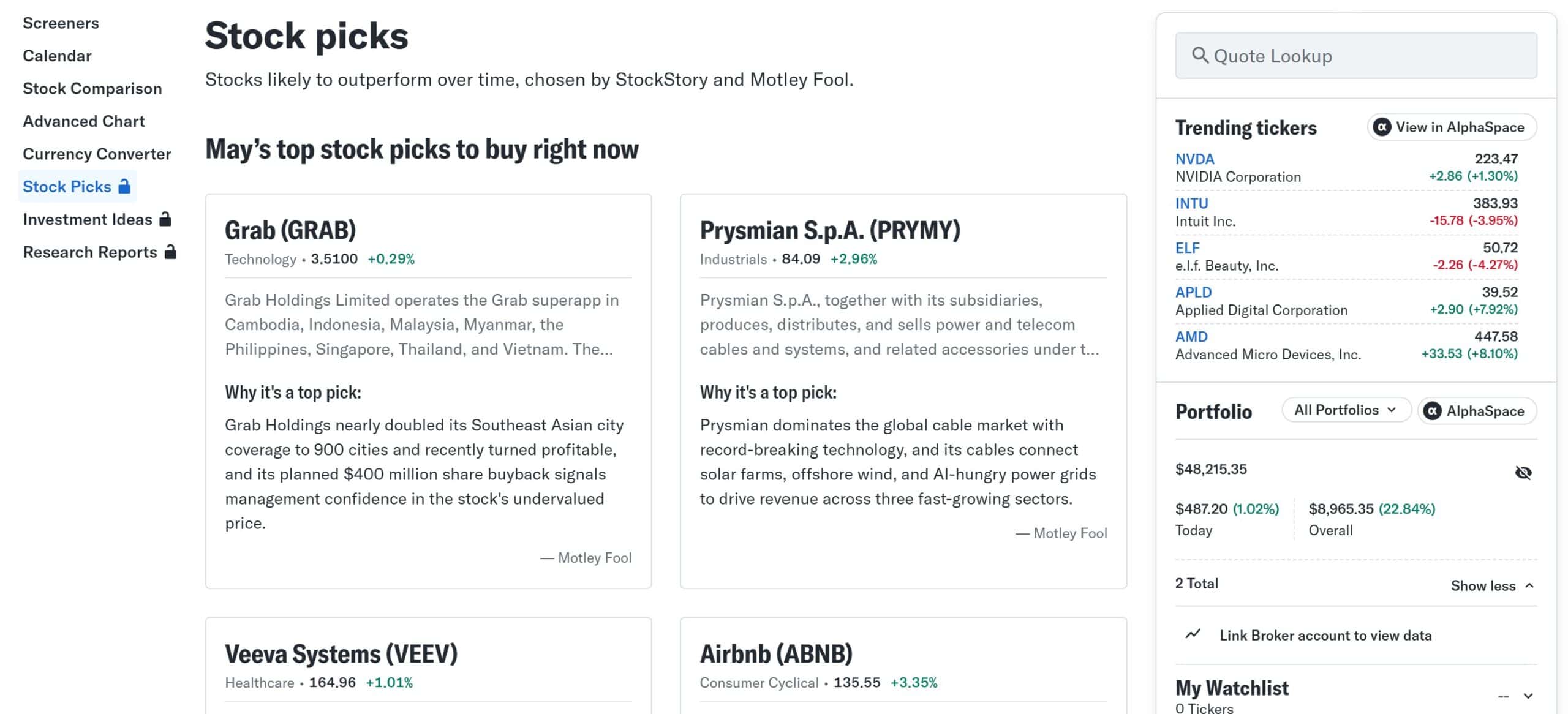Yahoo Finance Premium Stock Picks